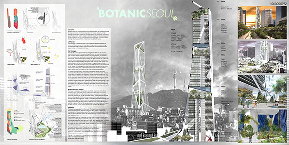 環境制御技術（植物工場）や緑を活用した環境都市コンペが世界では開催されている（写真は韓国のデザインコンペの作品例）