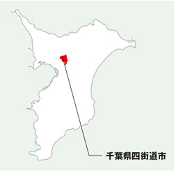 千葉県内での四街道市の位置を示す地図