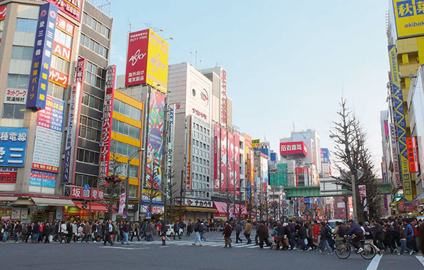 秋葉原の電機街を行き来する人々