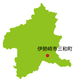 群馬県の地図、伊勢崎市にポイント