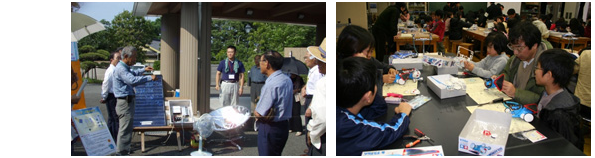 (左)災害時に有効な独立系太陽光発電実演会 (右)ミニソーラーカー親子製作教室 - 環境ビジネスオンライン