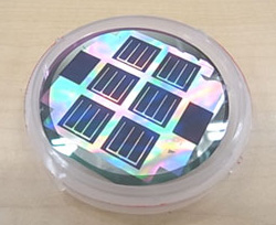 ハニカムテクスチャ構造の基板上に形成した微結晶シリコン太陽電池(直径5cm)