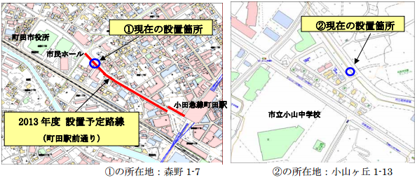 東京都町田市のLED街路灯 現在の設置箇所および 2013年度設置予定路線
