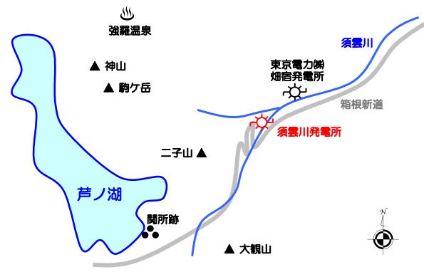 東京発電の小水力発電所「須雲川発電所」の位置