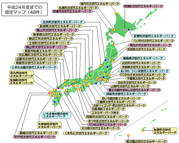  平成24年までに認定された次世代エネルギーパーク
 （※拡大画像はこちらをクリック） 