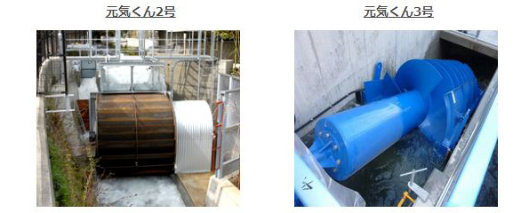 山梨県都留市の小水力発電システム「元気くん2号」と「元気くん3号」