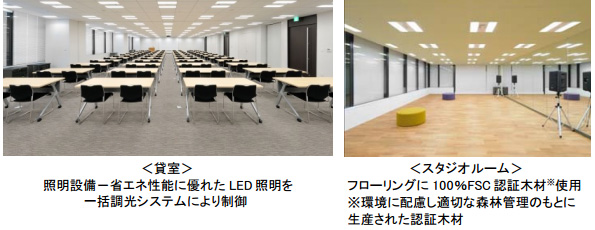 スタジオルームでは、適切な森林管理のもとに生産された木材を証明するFSC認証を取得した木材をフローリングに使用している