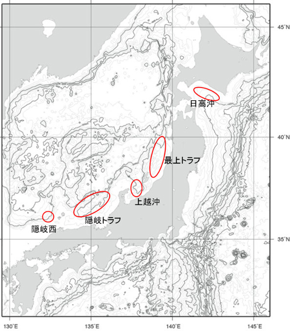 2014年度広域地質調査を予定している海域