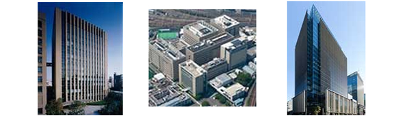 (写真左)永代ダイヤビルディング、(写真中)第一三共株式会社 品川研究開発センター、(写真右)日本橋室町野村ビル