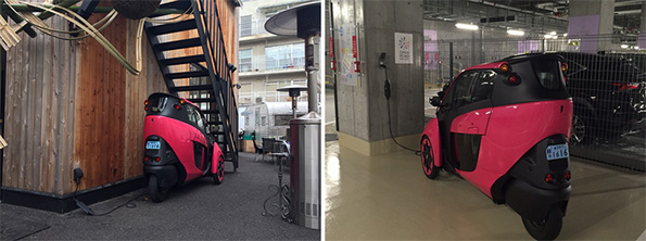 (写真左)狭小スペースの活用例(充電可)、(写真右)空きスペースの活用例(充電可)