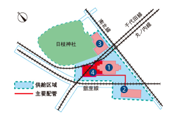 1山王パークタワー 2国際赤坂ビル 3東急キャピトルタワー 4プラント