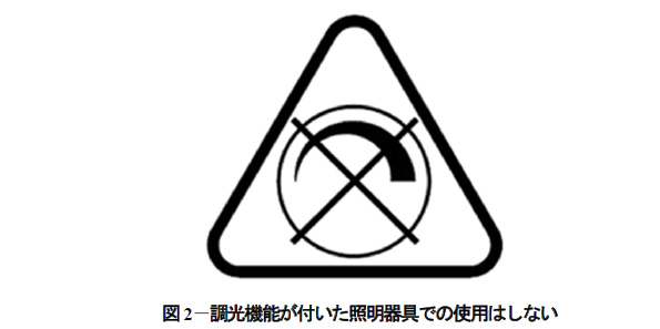 このマークがある蛍光ランプは調光器付きの器具に取り付けてはいけない