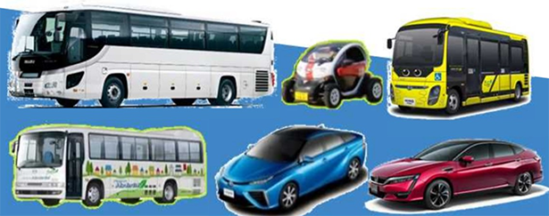 今回の補助対象は燃料電池タクシー、電気バス、プラグインハイブリッドバス、超小型モビリティ（出所：国交省）