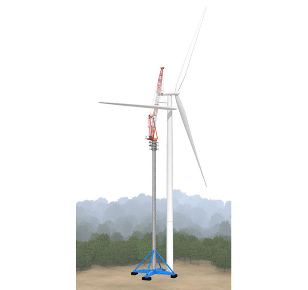 陸上風力発電施設建設中のS-Movable Towercrane（出所：清水建設）