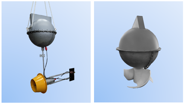 エナジーハーベスト型スマートブイ。（左から）SLTT（Small Lens type Tidal Turbines）、VTT（Vertical axis Tidal Turbines）（出所：長崎大学）