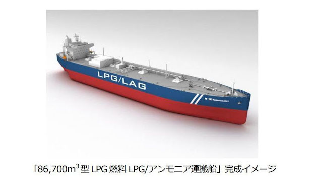 LPG燃料LPG・アンモニア運搬船の完成イメージ（出所：川崎重工業）