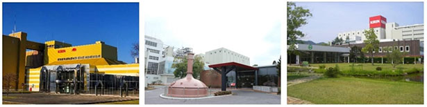 左から北海道千歳工場、取手工場、岡山工場（出所：キリンビール）