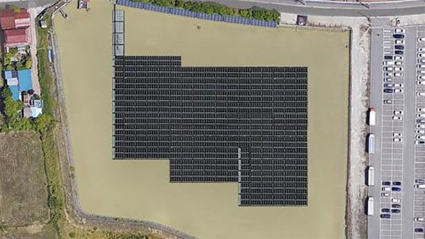 兵庫県稲美町 百丁場池太陽光発電所の完成イメージ（Googleマップを基にみんな電力が作成）（出所：みんな電力）