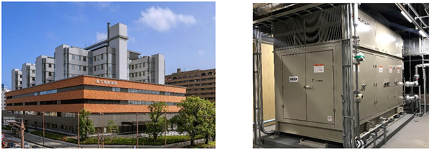 （画像左から）病院外観、ガスコージェネレーションシステム（出所：東京ガスエンジニアリングソリューションズ）