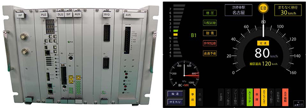制御指令伝送装置。（左）中央装置／（右）メータ表示画面（出所：東芝インフラシステムズ）