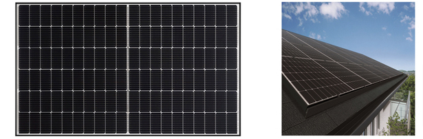 住宅用単結晶太陽電池モジュール＜NU-375KH＞と設置イメージ（出所：シャープ）