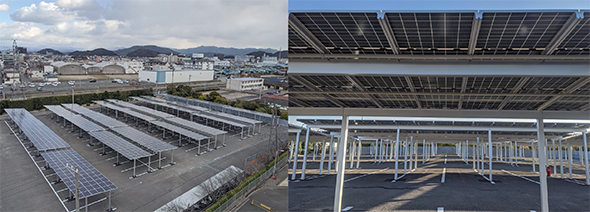 和歌山工場の駐輪・駐車場に設置されたソーラーカーポート