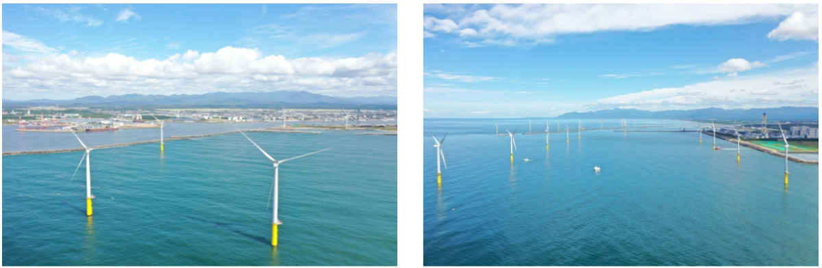 （左から）秋田港洋上風力発電所、能代港洋上風力発電所（出所：秋田洋上風力発電）
