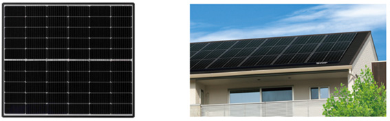 （左）住宅用単結晶太陽電池モジュール「NU-228AP」、（右）設置イメージ（出所：シャープ）