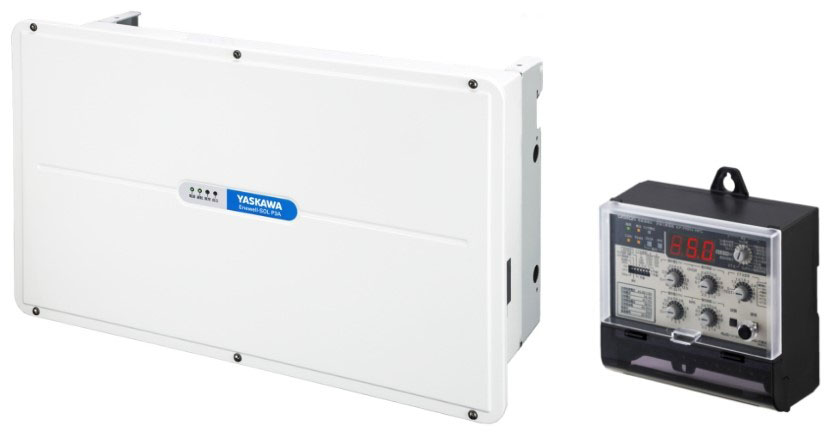 (左)太陽光発電システム用パワーコンディショナ三相用、(右)三相パワーコンディショナ対応完全自家消費専用保護継電器(出所:オムロン ソーシアルソリューションズ)
