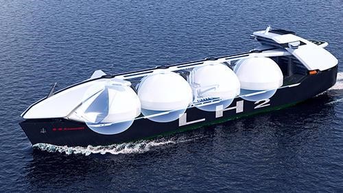 液化水素運搬船タンク搭載イメージ図(出所:川崎重工業)