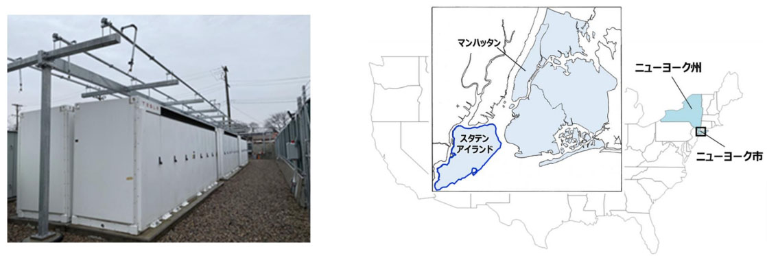 （左）プロジェクトの外観、（右）スタンテンアイランドの位置（出所：大阪ガス）