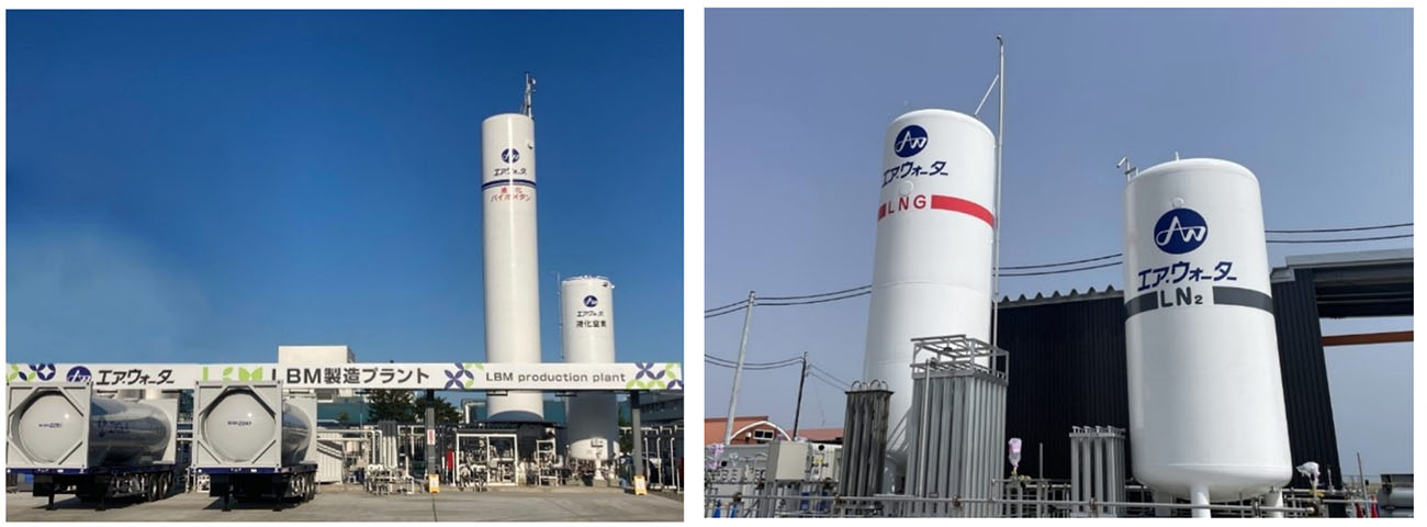 （左）帯広市のLBM製造プラント／（右）LNG供給設備をLBM供給時に使用（出所：エア・ウォーター北海道）