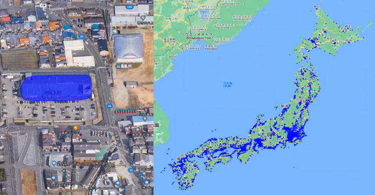 同システムのプロトタイプで構築した全国特定業種屋根発電ポテンシャルマップ(出所:アイ・グリッド・ソリューションズ)