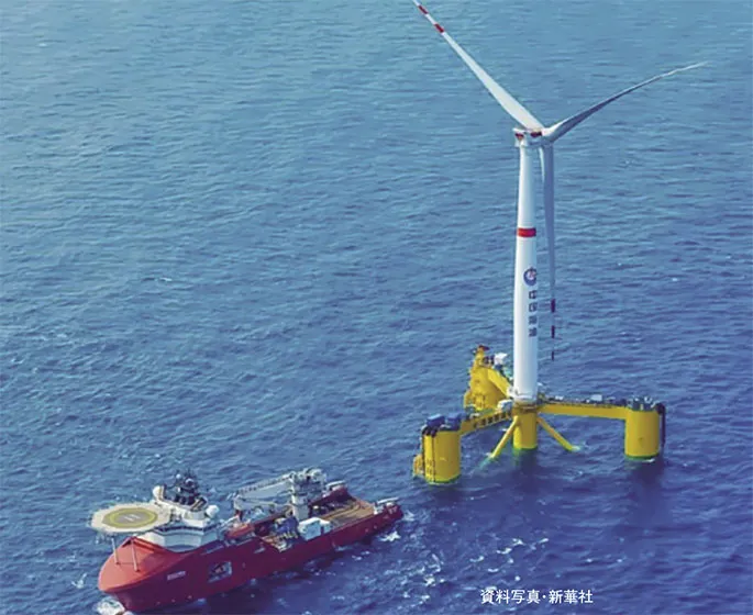 中国初の深海・遠海における浮体式洋上風力発電施設「海油観瀾号」。
