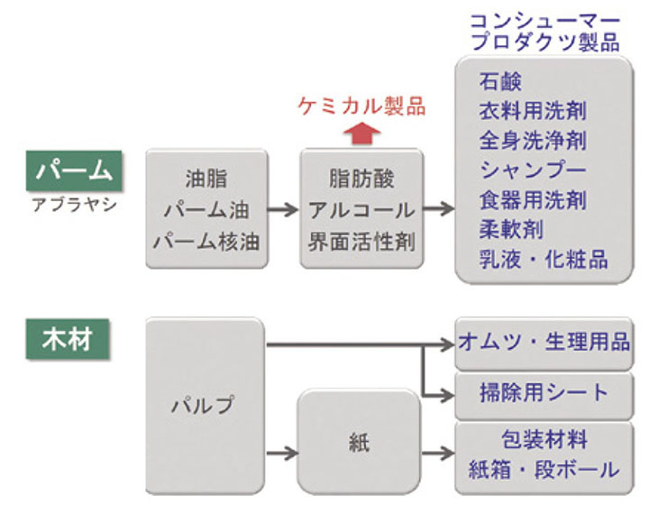 花王の主な製品とそれに含まれる主な天然原料