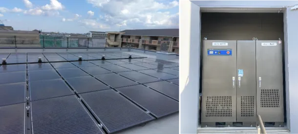 「大志寮」に設置された太陽光発電設備と蓄電システム（出所：YAMABISHI）
