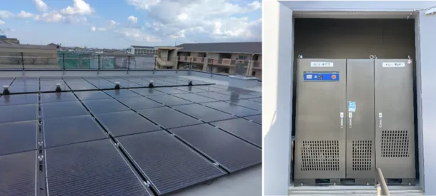 「大志寮」に設置された太陽光発電設備と蓄電システム(出所:YAMABISHI)