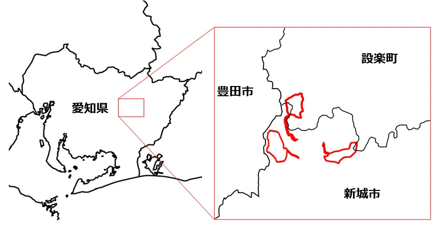 「新城・設楽風力発電事業（仮称）」事業実施想定区域（出所：中部電力）