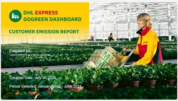 新機能「排出量レポート」(英語)の表紙(出所:DHLジャパン)