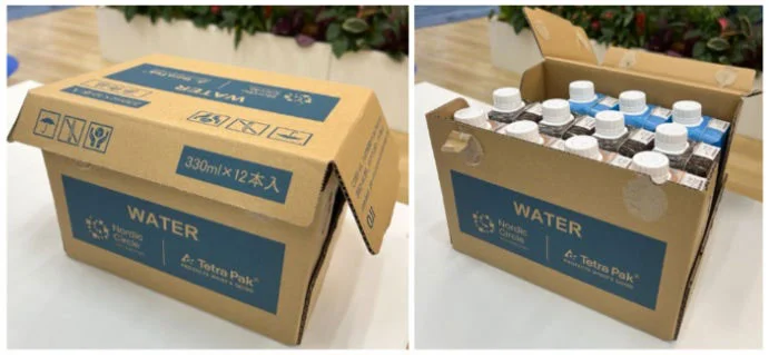 古紙を原料に再生した段ボール(出所:日本テトラパック)