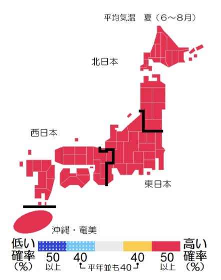 6月～8月の平均気温予測（出所：気象庁）