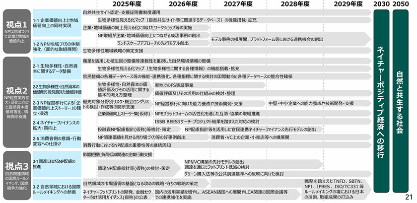 ネイチャーポジティブ経済移行戦略ロードマップにおける国の施策の全体像(出所:環境省)