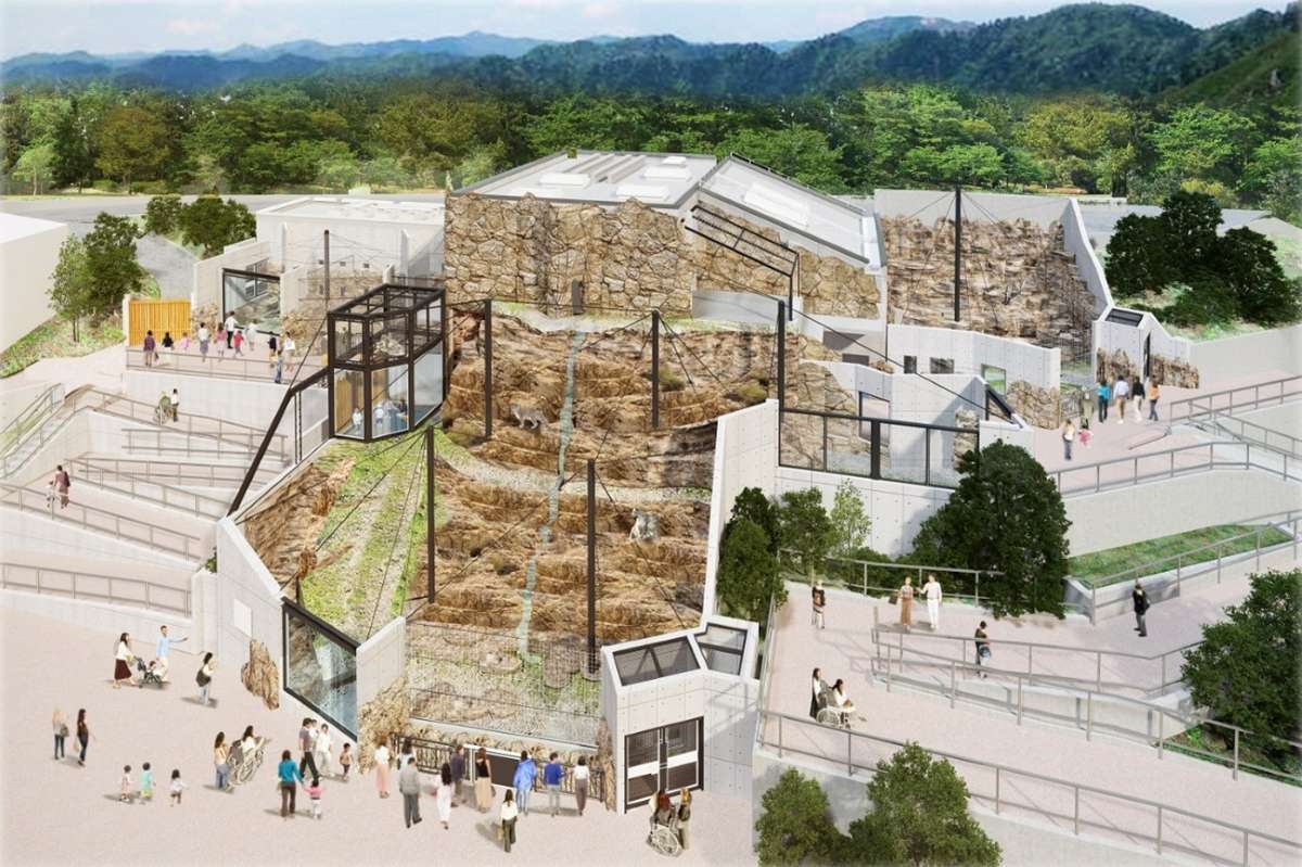 自然環境に近い飼育環境を目指す東山動植物園再生整備の獣舎鳥瞰図（出所：東山動植物園）