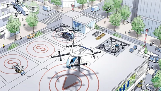 屋上設置型 次世代エアモビリティ(eVTOL)離着陸場のイメージ’(出所:IHI)