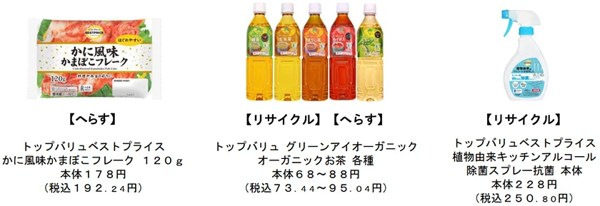 トップバリュ「環境配慮3Rマーク」商品（一例）（出所：イオン）